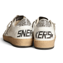 Women’s Ball Star sneakers in white nappa leather with silver glitter star and heel tab