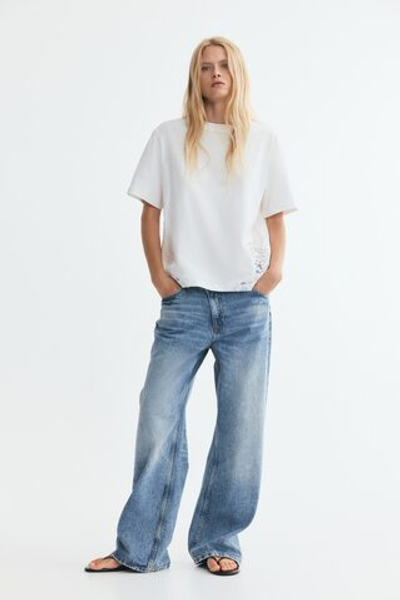 Хлопковая футболка с кружевными вставками - H&M