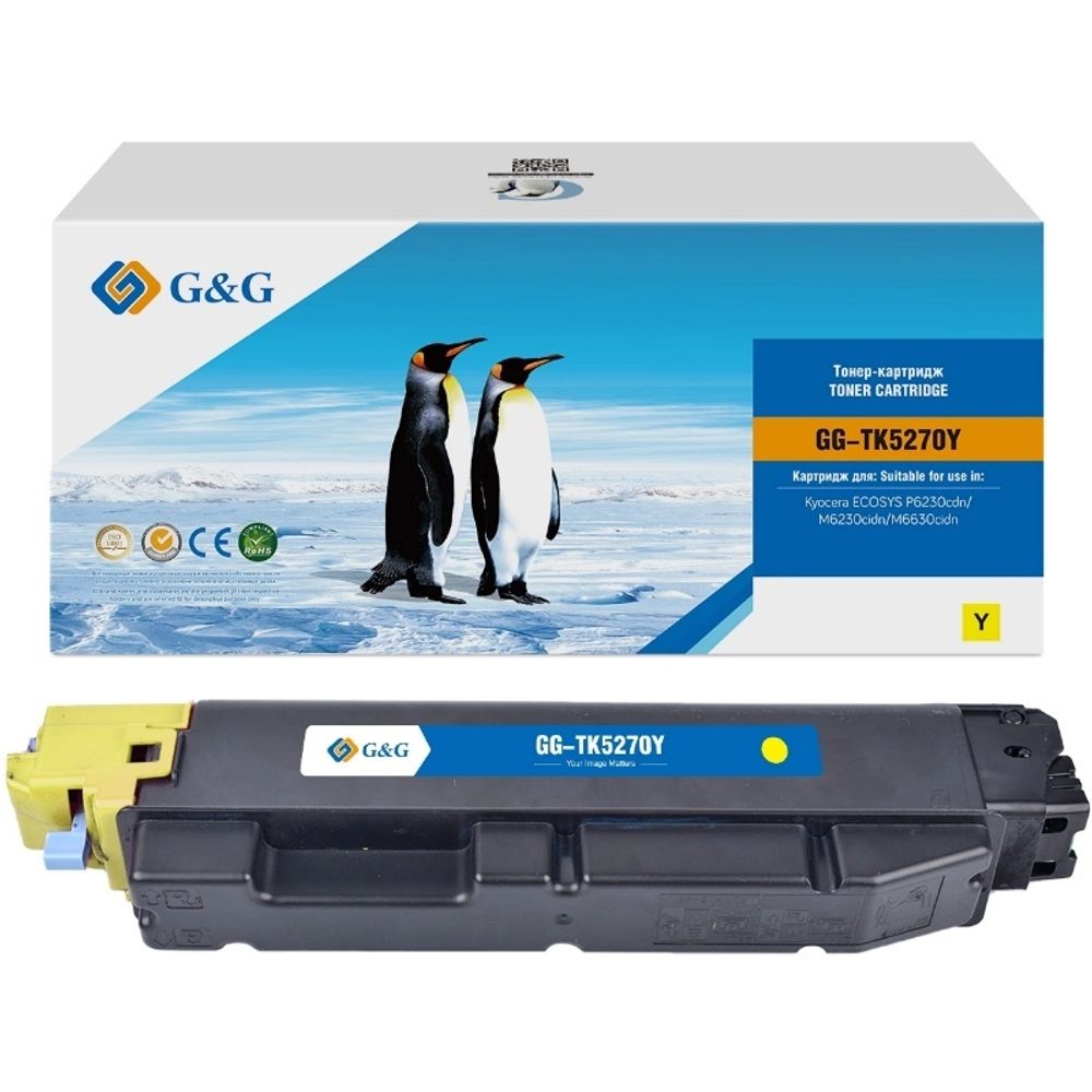 Тонер-картридж G&amp;G, аналог Kyocera TK-5270Y для ECOSYS P6230cdn/M6230cidn/M6630cidn (6K) желтый