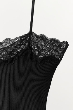 ZARA ТОП В РУБЧИК С КРУЖЕВОМ, ЧЕРНЫЙ