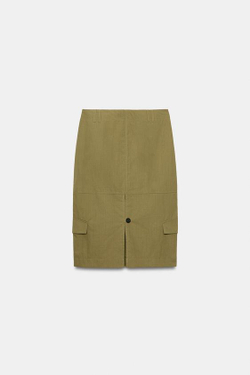 ZARA ЮБКА МИДИ С КАРМАНАМИ, ХАКИ