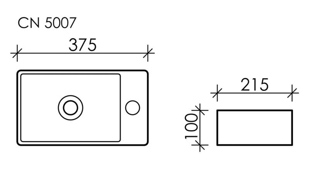 Рукомойник Ceramica Nova Element 37,5 см CN5007, отверстие под смеситель R
