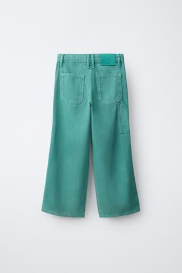 ZARA БРЮКИ КАРГО С ЭФФЕКТОМ ВОЩЕНИЯ, БИРЮЗОВЫЙ