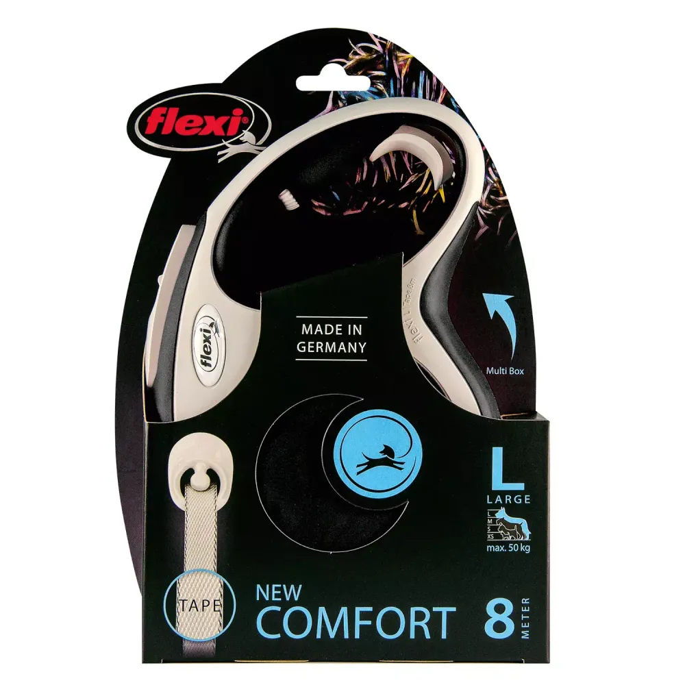 Рулетка flexi NEW LINE Comfort L (до 50 кг) лента 8 м серый/черный