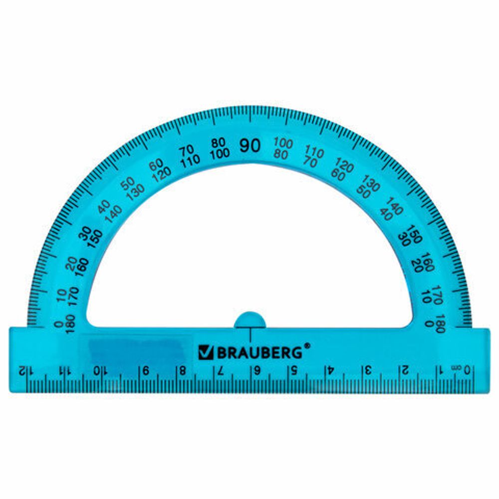 Транспортир 12 см, 180 градусов, BRAUBERG, прозрачный, неоновый, ассорти, 210849
