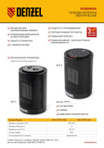 Тепловентилятор электрический керамический DTFC-1200, 3 режима, вентилятор, нагрев 600/1200 Вт Denzel