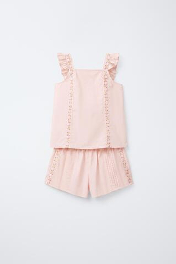 ZARA ПИЖАМА С ВЫШИВКОЙ И БРЕТЕЛЯМИ, ЦВЕТ РОЗОВОГО ДЕРЕВА