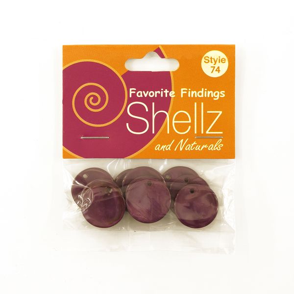 Пуговицы на ножке, ракушка, Shellz & Natural Round River Shell Dangles 20 мм, сливовый, 10 шт, Blumenthal Lansing