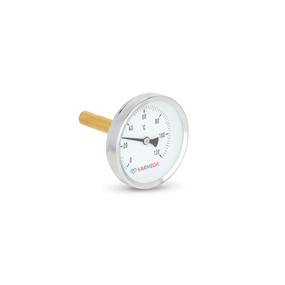 Термометр аксиальный Varmega - 1/2" (D-80 мм, шкала 0-120°C, гильза 75 мм)
