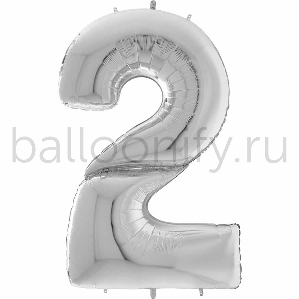 Шар ЦИФРА 2 Silver 64" 163 см