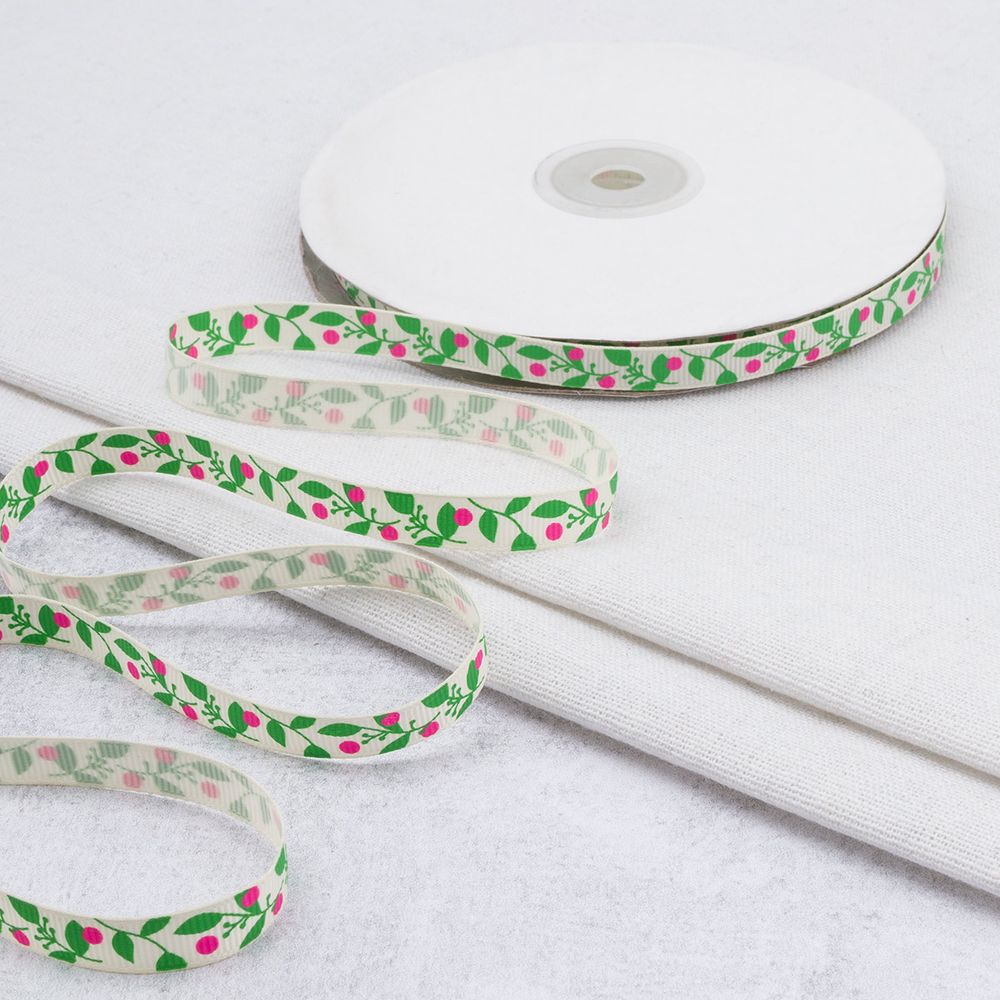 Лента репсовая (в рубчик) с рисунком 10.0 мм / 45.72 метра, ID 10111, цв. молочный, 24511