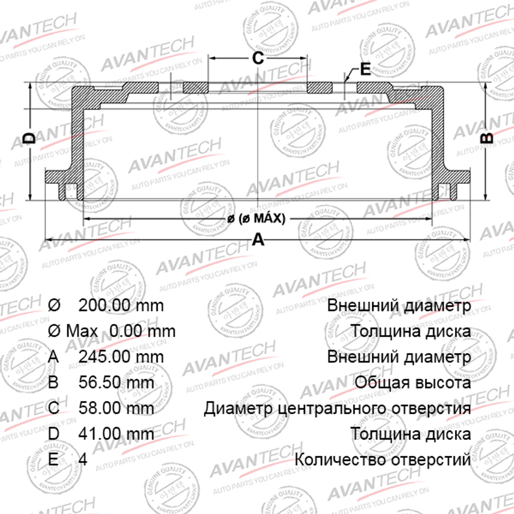 Барабан тормозной AVANTECH