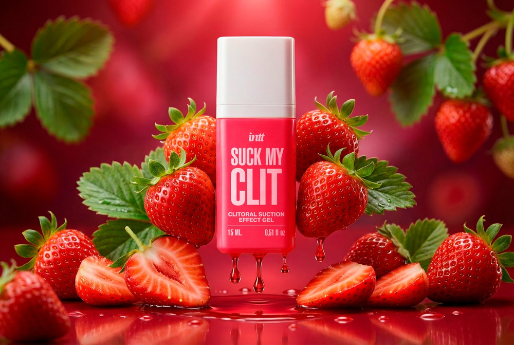 INTT SUCK MY WILD STRAWBERRY - Гель для клитора с эффектом посасывания волнами, вибрации и тепла, клубника, 15 мл