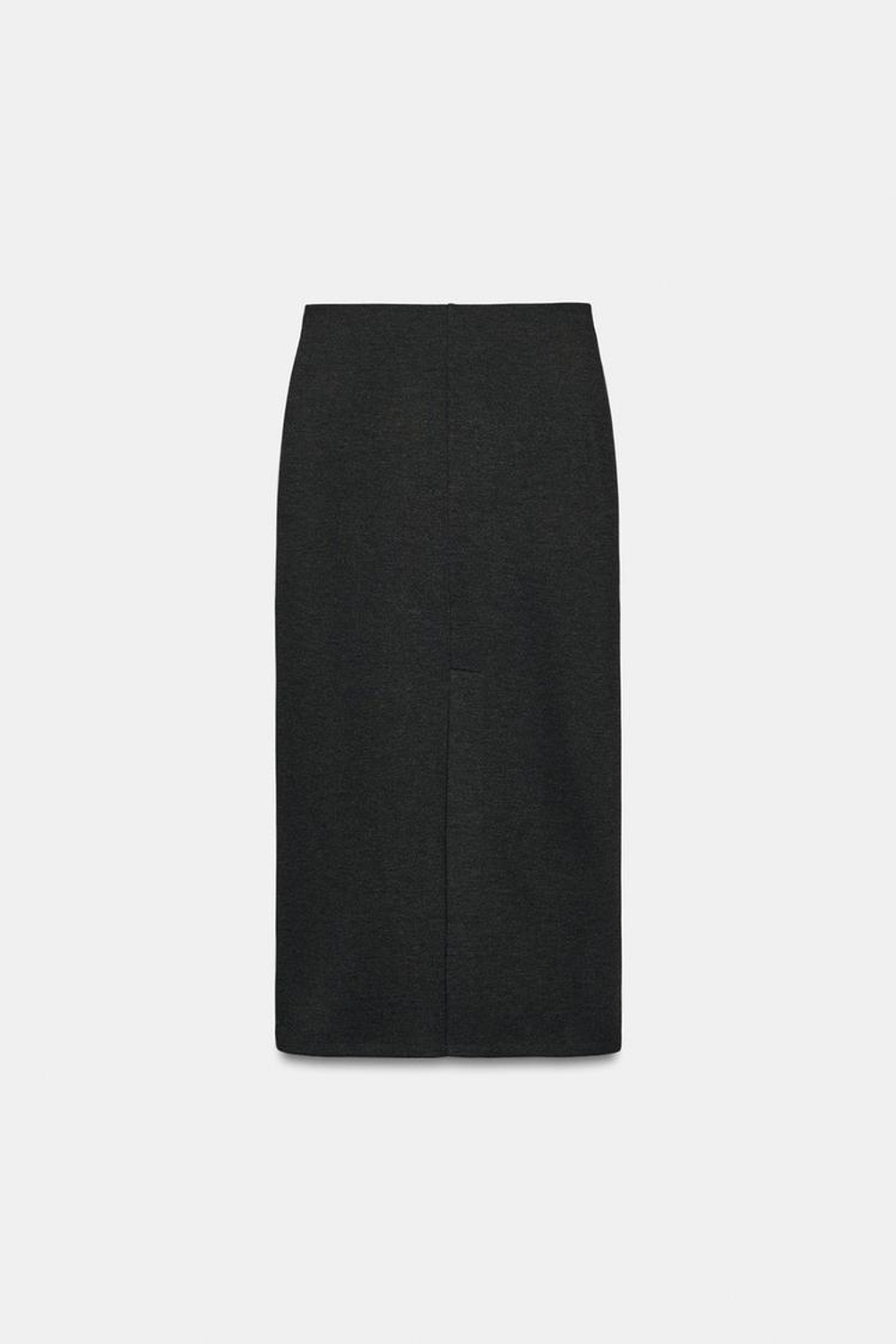 ZARA ПРЯМАЯ ЮБКА МИДИ ИЗ МЯГКОЙ ТКАНИ, ТЕМНО-СЕРЫЙ