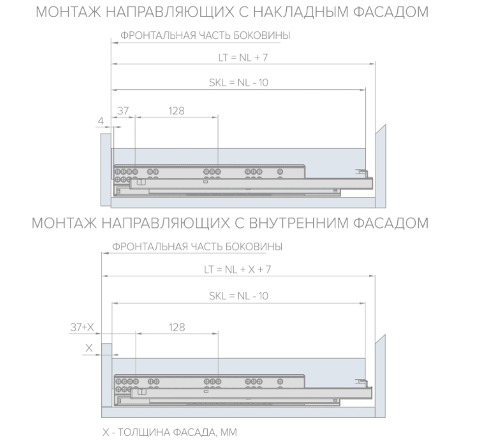 Направляющая скрытого монтажа Cтелс/Stealth полн. выдв. с довод. (ДСП до 19мм), 250, Айкью/AQ