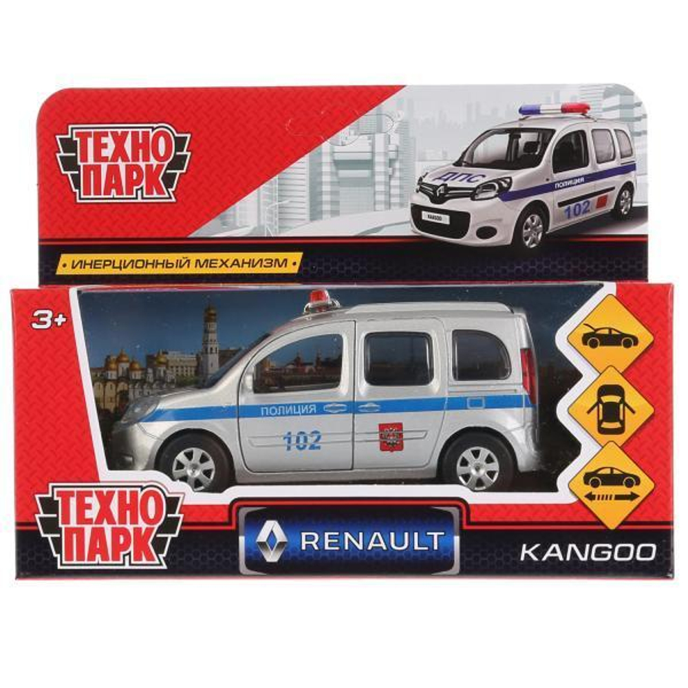 Модель ин. мет. "Renault Kangoo. Полиция" 12см, двери, баг, коробка KANGOO-P (Технопарк)
