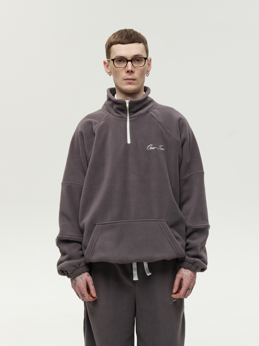 Drawstring Half-Zipped Sweatshirt Grey Excalibur