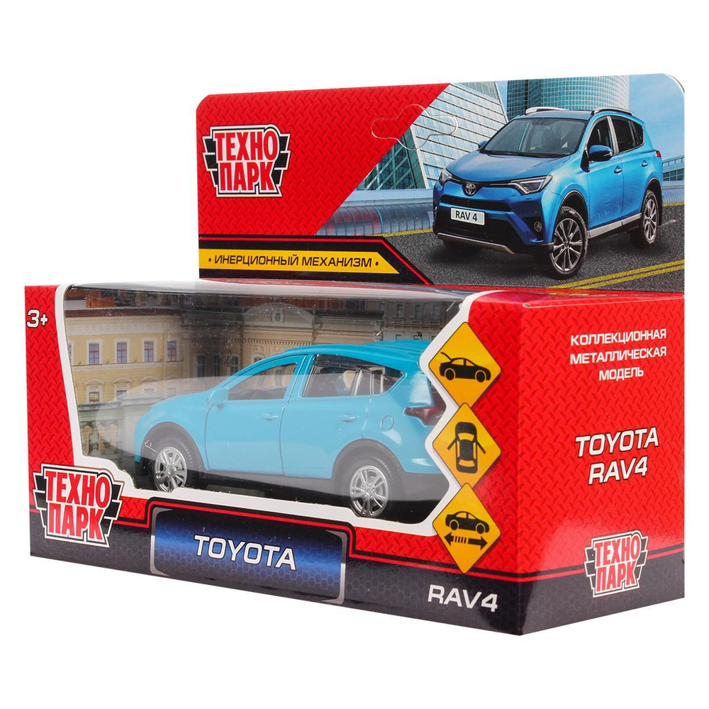 Модель ин. мет. "Toyota RAV4" 12см, двери, багажн.синий, коробка RAV4-BU (Технопарк)