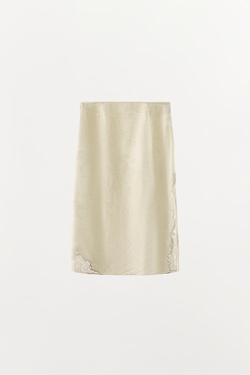 ZARA ЮБКА МИДИ С ЖАККАРДОВЫМ КРУЖЕВОМ, ЭКРЮ