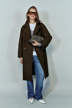 ZARA МЯГКОЕ ПАЛЬТО ОВЕРСАЙЗ, КОРИЧНЕВЫЙ