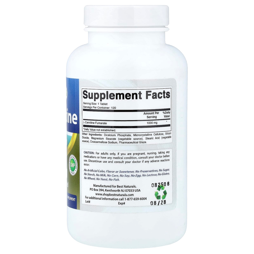Best Naturals, L-карнитин, 1000 мг, 120 таблеток