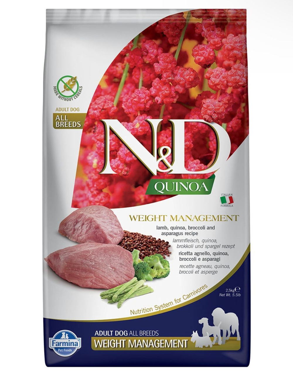 Сухой корм Farmina N&D Mini Weight Management беззерновой для контроля веса, для собак мини пород, с ягненком и киноа 2,5 кг