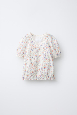 ZARA БЛУЗА С КРУЖЕВОМ, ЭКРЮ/КРАСНЫЙ