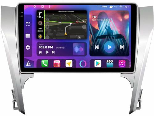 Магнитола для Toyota Camry 50 2011-2014 (рамка серебро) - FarCar S500-TS10 монитор 10.36" QLED на Android 14, Быстрая, CarPlay, 4G SIM-слот