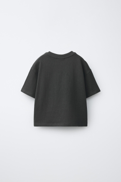 ZARA ФУТБОЛКА С ВЫШИВКОЙ, ТЕМНЫЙ АНТРАЦИТ