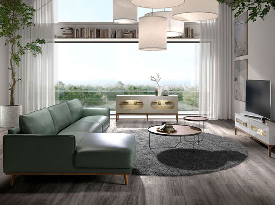 Угловой диван с левым шезлонгом 6200/5607-L-M5677 Angel Cerda из зеленой кожи