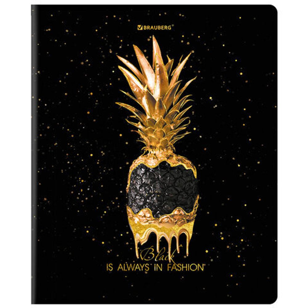 Тетрадь А5, 48 л., BRAUBERG, скоба, клетка, матовая ламинация, фольга, "Black&Gold", 404370, 5шт