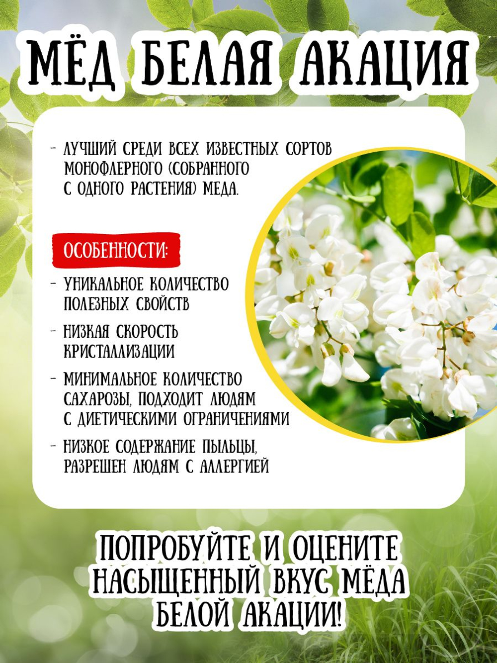 Мёд натуральный белая акация, 120 г