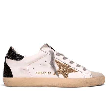 Women’s Super-Star in nappa leather with gold glitter star and black glitter heel tab