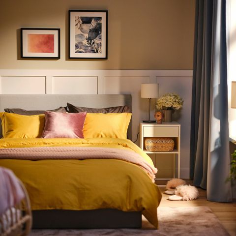 Комплект постельного белья IKEA LUKTJASMIN (ЛЮКТЭСМИН), Односпальный, Желтый, 150x200, 50x80 см