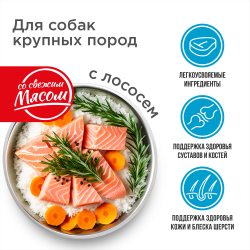 Корм сухой для взрослых собак крупных пород, премиум полнорационный сбалансированный, с лососем, 2,5 кг, QUATTRO
