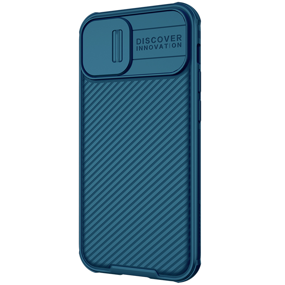 Чехол усиленный синего цвета от Nillkin для iPhone 13 Mini, серия CamShield Pro Case (защитная шторка для камеры)
