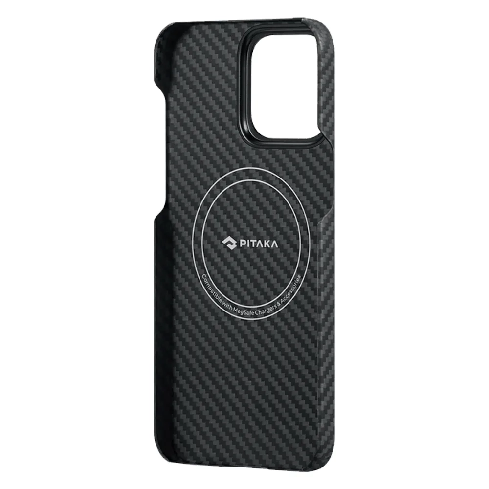 Чехол из арамидного волокна с поддержкой MagSafe PITAKA MagEZ Case 4 600D для iPhone 15 Pro, Black / Grey Twill (Cаржевое переплетение)