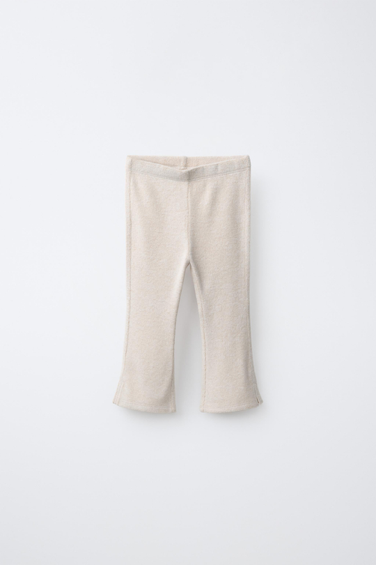 ZARA ТРИКОТАЖНЫЕ БРЮКИ FLARE С БАНТАМИ SOFT TOUCH, ПЕСОЧНЫЙ МЕЛАНЖ