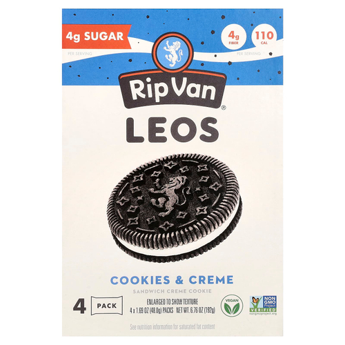 Rip Van Wafels, Leos, печенье с бутербродом и кремом, печенье и крем, 4 упаковки по 48 г (1,69 унции)