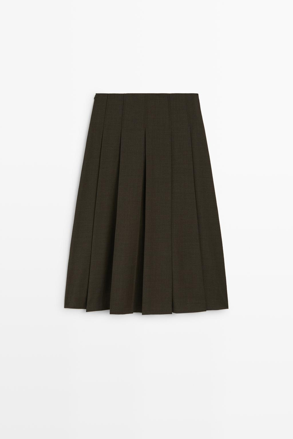 Massimo Dutti Юбка миди из смесовой шерсти со складками, коричневый