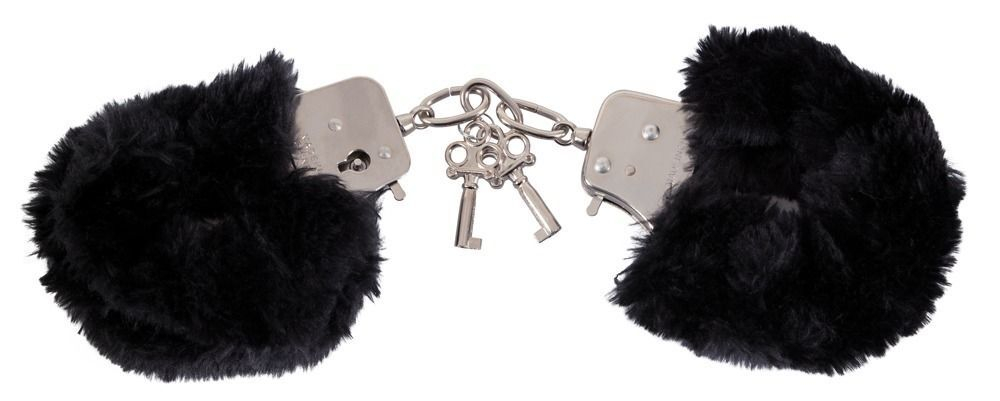 Черные меховые наручники Love Cuffs Black (Цвет: черный)