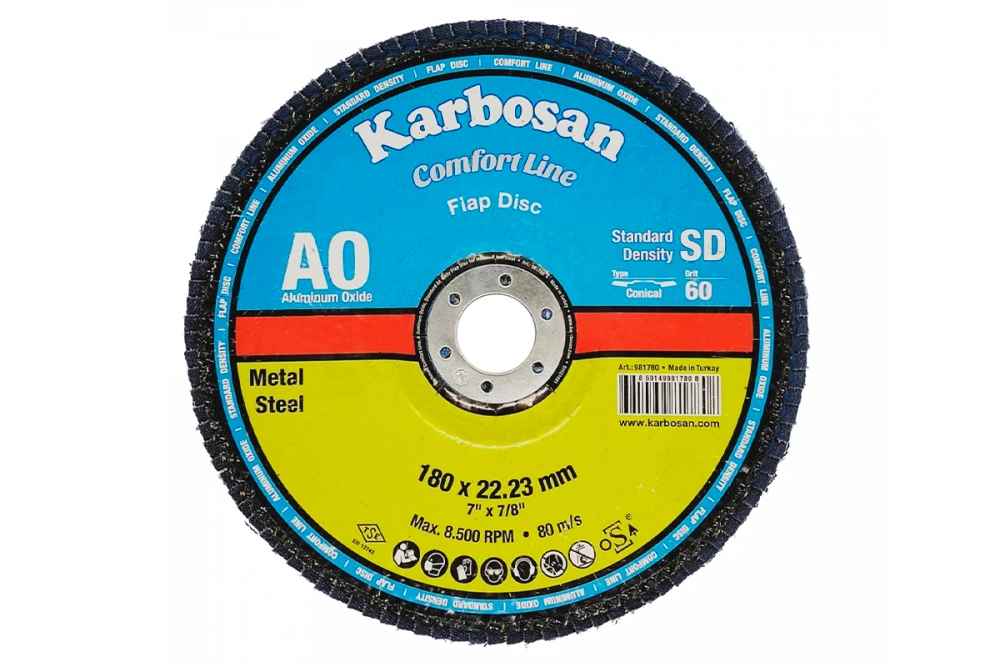 Круг лепестковый КЛТ 2 180х22 Р60 Karbosan Comfort Line AO SD Flap Конический