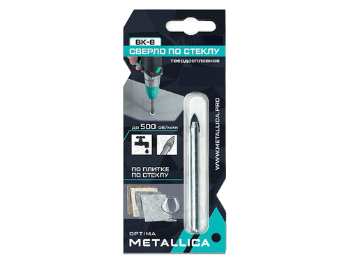 907344 (METALLICA Optima) сверло по стеклу тв.сплав 8*76мм круглый хвостовик