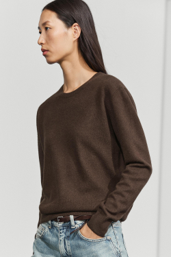 Massimo Dutti Вязаный свитер с круглым вырезом из смесовой шерсти, пестро-коричневый