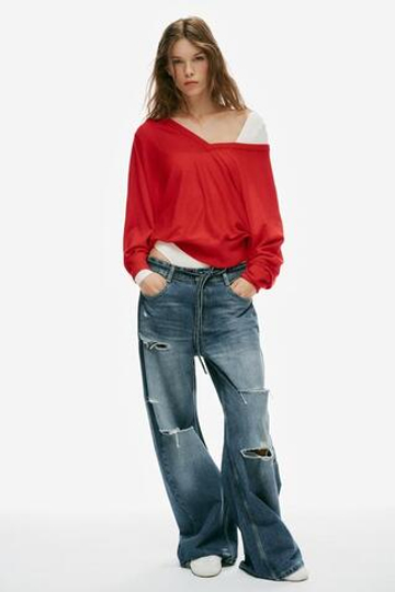 ZARA ДЖИНСЫ TRF BAGGY СО СРЕДНЕЙ ПОСАДКОЙ, ПОЯСОМ И РАЗРЕЗАМИ, МОРСКОЙ СИНИЙ