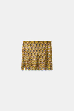 ZARA ЮБКА МИНИ С ВЫШИВКОЙ И БУСИНАМИ — LIMITED EDITION, ЖЕЛТЫЙ