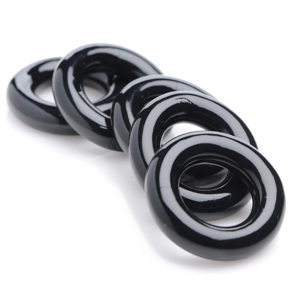 Комплект из 5 черных эрекционных колец для мошонки Ring Master Custom Ball Stretcher Kit (Цвет: черный)