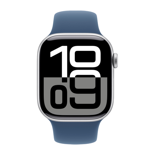 Умные часы Apple Watch Series 10 GPS, 42mm, Silver Aluminium Case with Sport Band S/M, Denim (Серебристый)