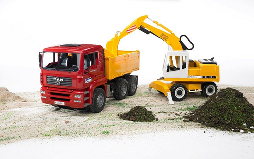 Самосвал MAN с колёсным экскаватором Liebherr (подходит модуль со звуком и светом "H")