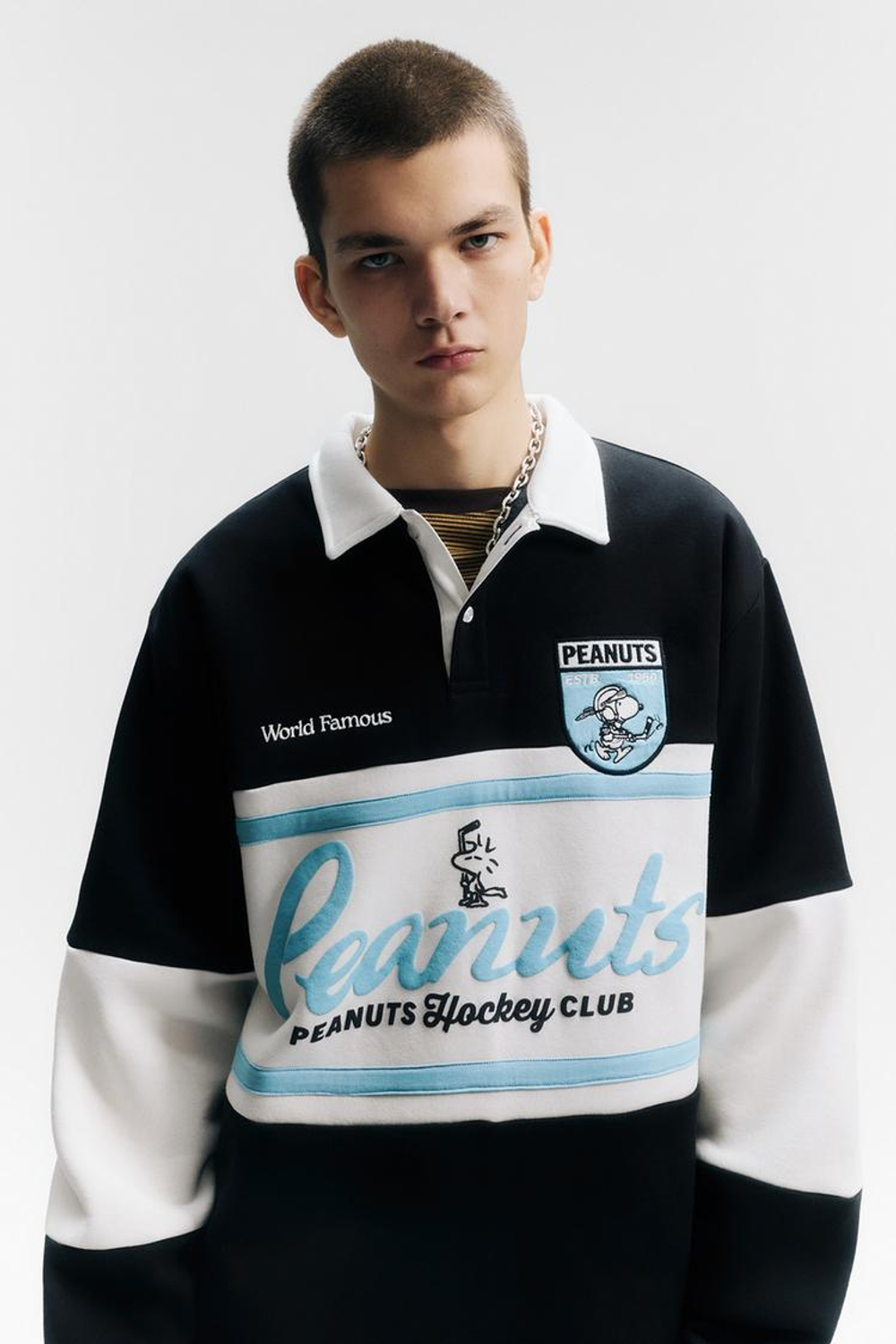 PULL&BEAR Толстовка-поло в хоккейном в стиле «Peanuts», темно-синий